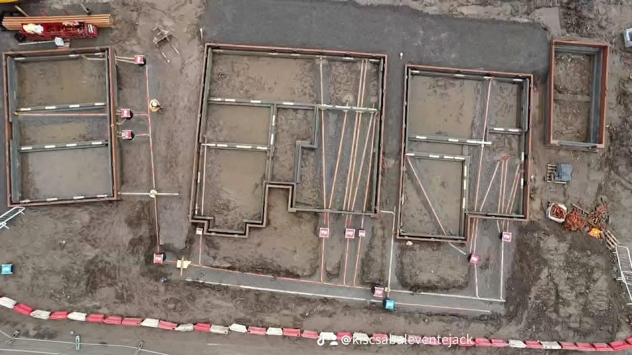 Overhead view of a foundations layout in progress
